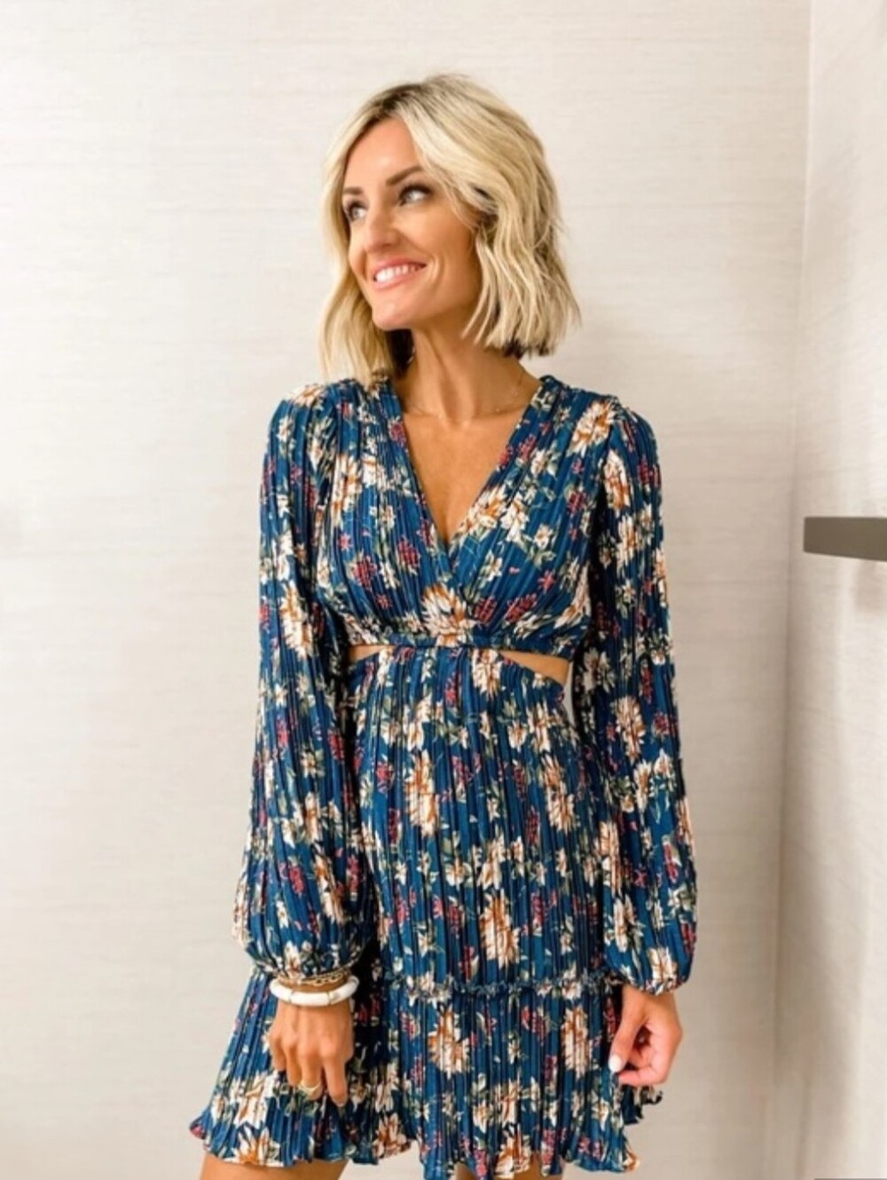 Floret Studio Teal Floral Pleat Dress - Medium NWT